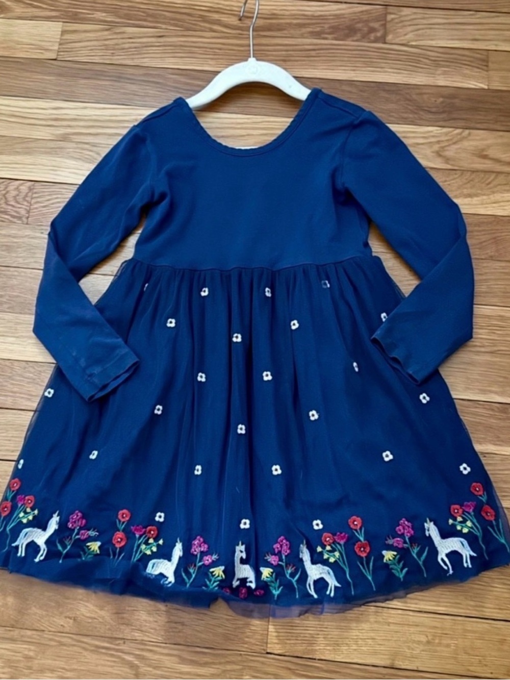 Hanna Andersson 130/8 Unicorn Forest On Blue Embroidered Tulle Dress